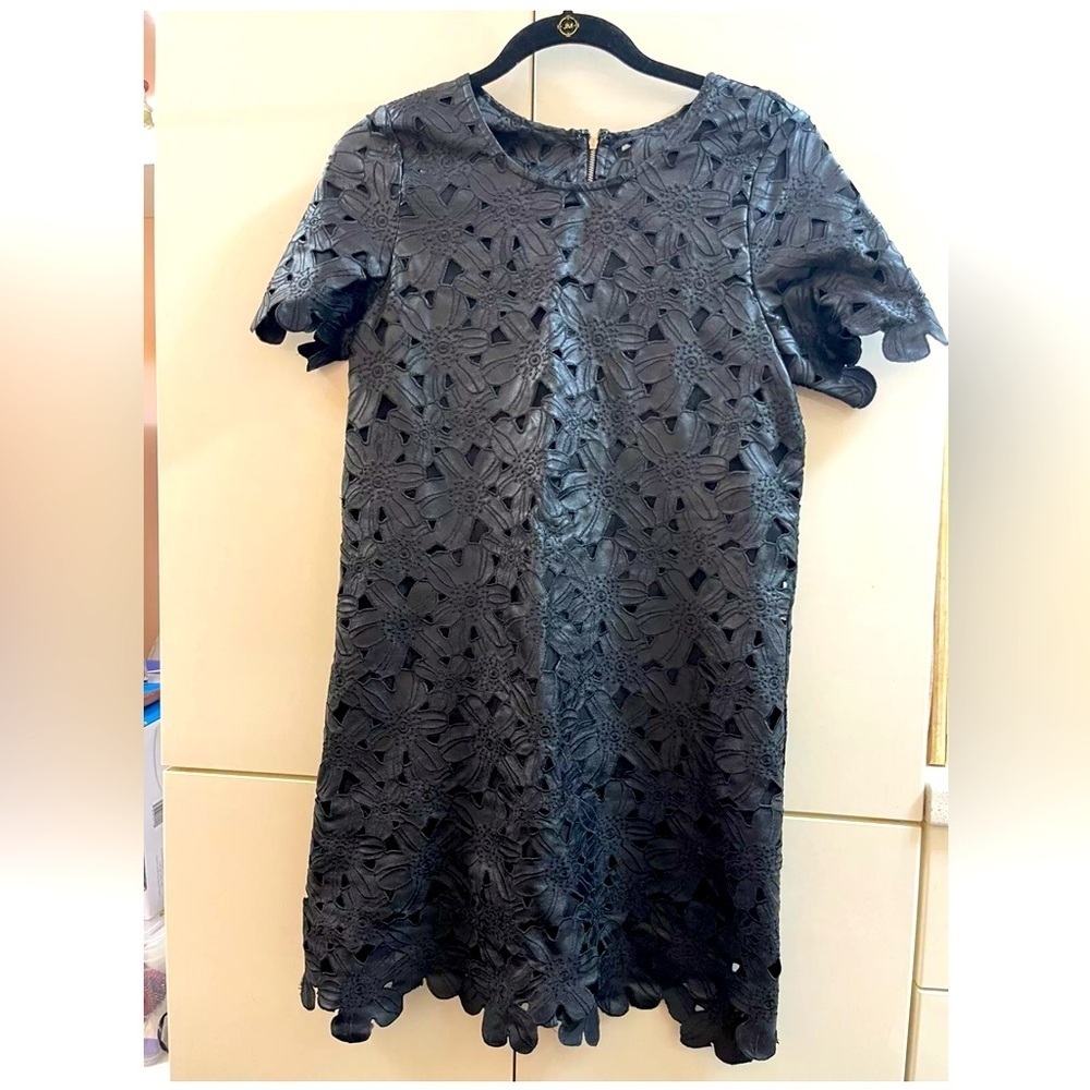 Vintage Dress holey fabric Mini Black Zipper Flowers Size S